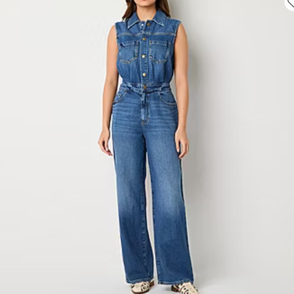 a.n.a Women's Classic Blue Flare Jeans Jumpsuit Denim